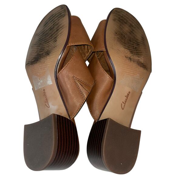 Clarks Collection Mules Criss Cross Leather Block Heel Slides‎ Brown Size - Picture 5 of 6